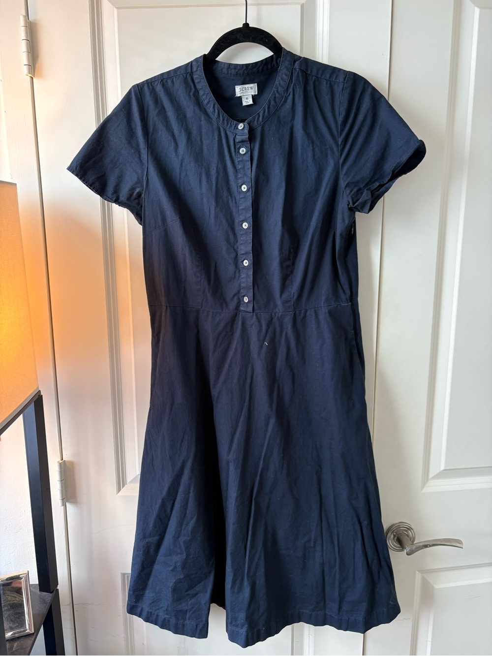 J. Crew Navy Button-Front Short Sleeve Cotton Dress